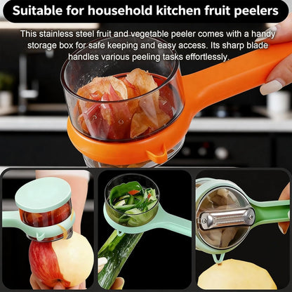 2 Pcs Peeler with Container, Peeling Knife with Storage Box, With 4 Hooks, Easy to Clean Double-Sided Stainless Steel Vegetable Peeler With Container for Home Kitchen