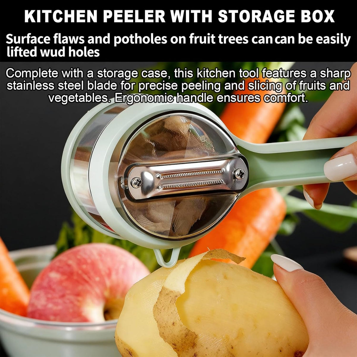 2 Pcs Peeler with Container, Peeling Knife with Storage Box, With 4 Hooks, Easy to Clean Double-Sided Stainless Steel Vegetable Peeler With Container for Home Kitchen