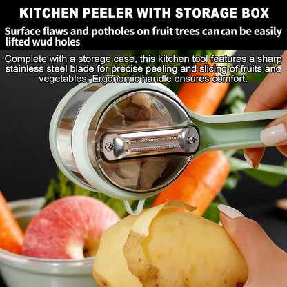 2 Pcs Peeler with Container, Peeling Knife with Storage Box, With 4 Hooks, Easy to Clean Double-Sided Stainless Steel Vegetable Peeler With Container for Home Kitchen