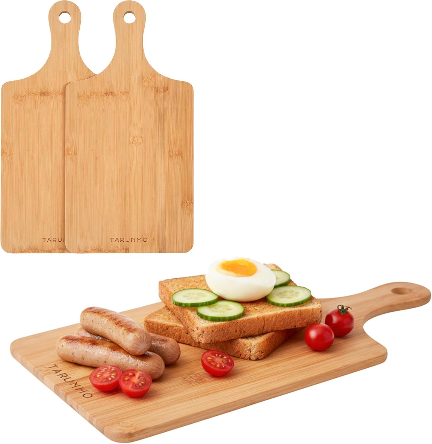 Bamboo Cutting Board Set of 3 with Handle, Wooden Cutting Boards for Kitchen, Bamboo Chopping Board Set for Meat, Vegetables, Fruit and Bread