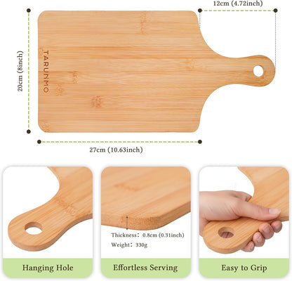 Bamboo Cutting Board Set of 3 with Handle, Wooden Cutting Boards for Kitchen, Bamboo Chopping Board Set for Meat, Vegetables, Fruit and Bread