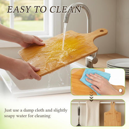 Bamboo Cutting Board Set of 3 with Handle, Wooden Cutting Boards for Kitchen, Bamboo Chopping Board Set for Meat, Vegetables, Fruit and Bread