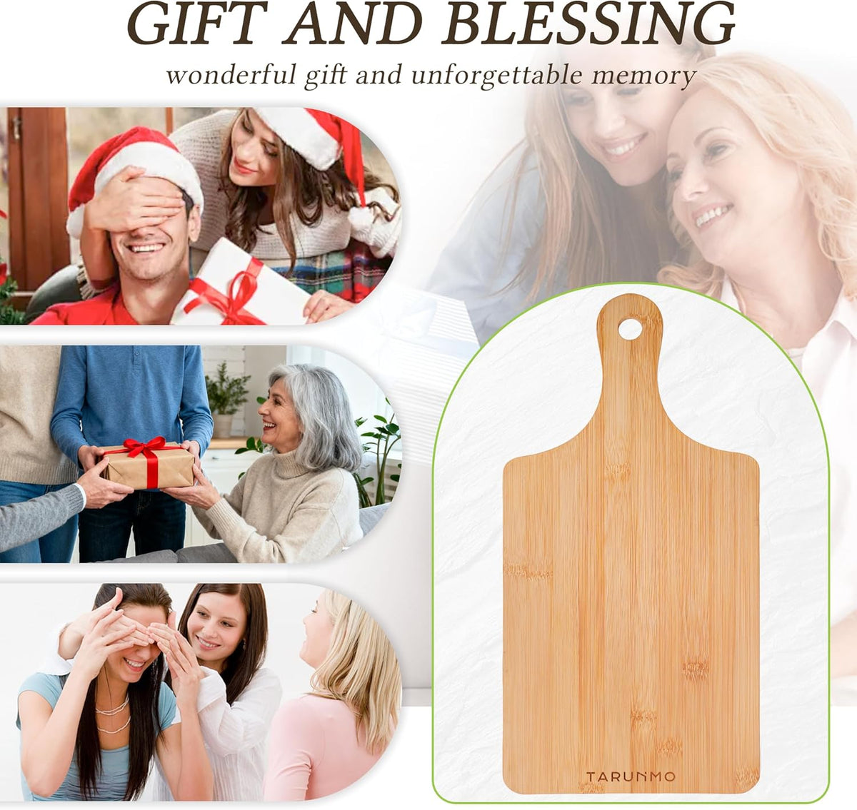 Bamboo Cutting Board Set of 3 with Handle, Wooden Cutting Boards for Kitchen, Bamboo Chopping Board Set for Meat, Vegetables, Fruit and Bread