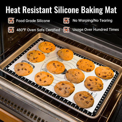 Silicone Baking Mat with 10 Recipes, Extra Thick Silicone Mats for Baking, Non Stick Pastry Mat,Reusable kneading Dough Rolling Mat for Cookie, Macaron, Bread, Pizza Black 26X16 INCH