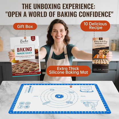 Silicone Baking Mat with 10 Recipes, Extra Thick Silicone Mats for Baking, Non Stick Pastry Mat,Reusable kneading Dough Rolling Mat for Cookie, Macaron, Bread, Pizza Black 26X16 INCH
