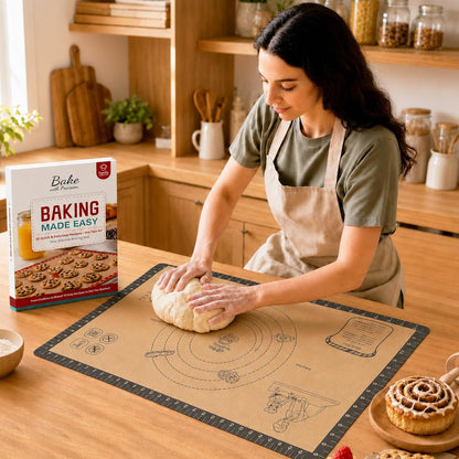 Silicone Baking Mat with 10 Recipes, Extra Thick Silicone Mats for Baking, Non Stick Pastry Mat,Reusable kneading Dough Rolling Mat for Cookie, Macaron, Bread, Pizza Black 26X16 INCH