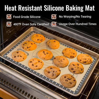 Silicone Baking Mat with 10 Recipes, Extra Thick Silicone Mats for Baking, Non Stick Pastry Mat,Reusable kneading Dough Rolling Mat for Cookie, Macaron, Bread, Pizza Black 26X16 INCH