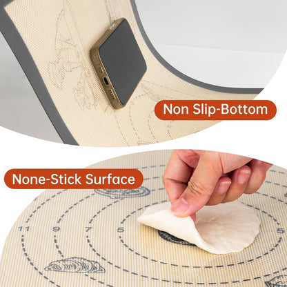 Silicone Baking Mat with 10 Recipes, Extra Thick Silicone Mats for Baking, Non Stick Pastry Mat,Reusable kneading Dough Rolling Mat for Cookie, Macaron, Bread, Pizza Black 26X16 INCH