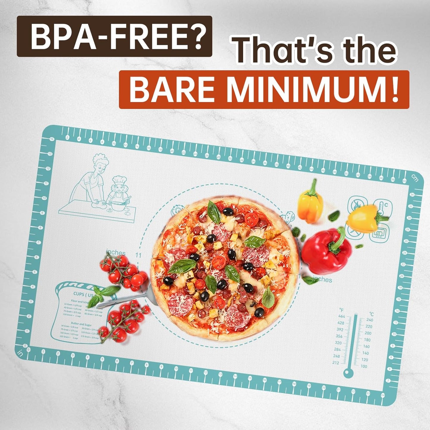Silicone Baking Mat with 10 Recipes, Extra Thick Silicone Mats for Baking, Non Stick Pastry Mat,Reusable kneading Dough Rolling Mat for Cookie, Macaron, Bread, Pizza Black 26X16 INCH