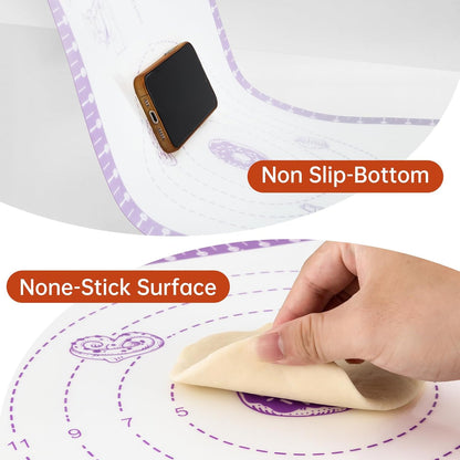 Silicone Baking Mat with 10 Recipes, Extra Thick Silicone Mats for Baking, Non Stick Pastry Mat,Reusable kneading Dough Rolling Mat for Cookie, Macaron, Bread, Pizza Black 26X16 INCH