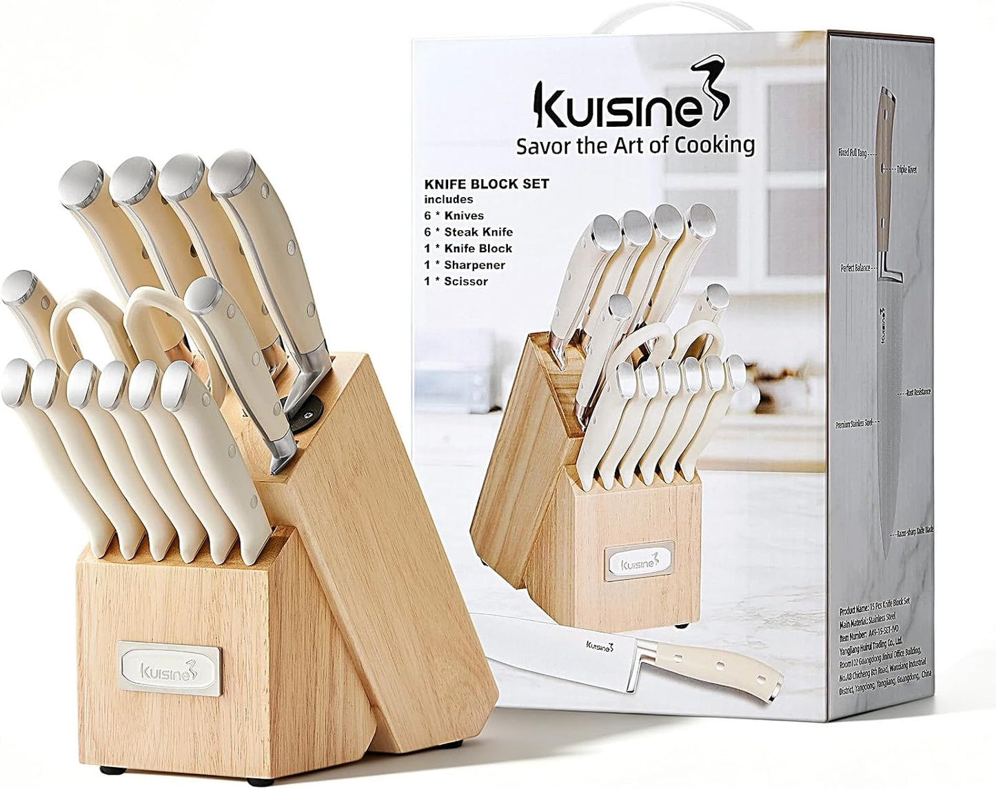 Chef Knife Set, High Carbon Stainless Steel Ultra Sharp Blade Ergonomic Handle, Kitchen Knife Block Set with Built-in Sharpener, Elegant Gift for Holiday(15 PCS Pro White)