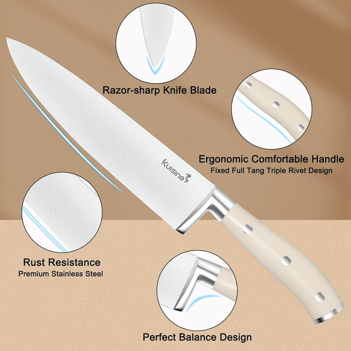 Chef Knife Set, High Carbon Stainless Steel Ultra Sharp Blade Ergonomic Handle, Kitchen Knife Block Set with Built-in Sharpener, Elegant Gift for Holiday(15 PCS Pro White)