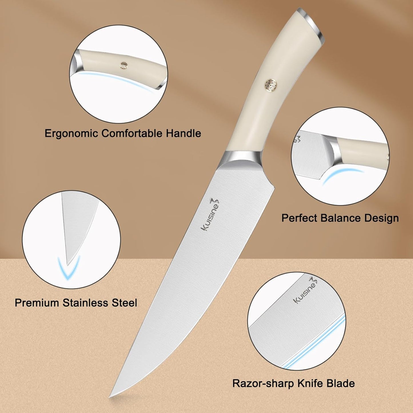 Chef Knife Set, High Carbon Stainless Steel Ultra Sharp Blade Ergonomic Handle, Kitchen Knife Block Set with Built-in Sharpener, Elegant Gift for Holiday(15 PCS Pro White)