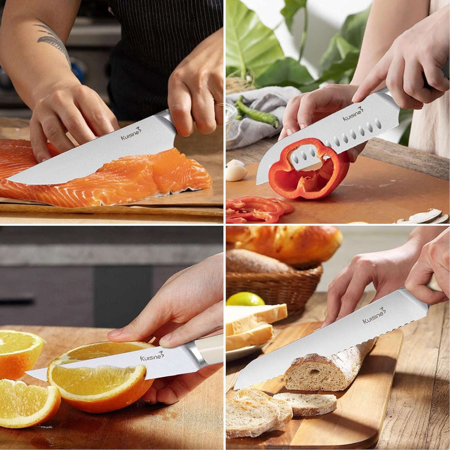Chef Knife Set, High Carbon Stainless Steel Ultra Sharp Blade Ergonomic Handle, Kitchen Knife Block Set with Built-in Sharpener, Elegant Gift for Holiday(15 PCS Pro White)