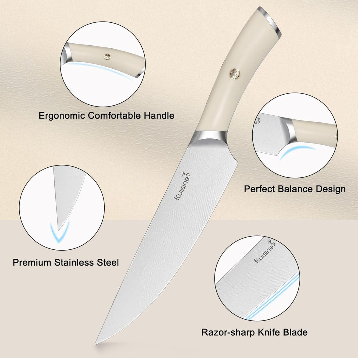 Chef Knife Set, High Carbon Stainless Steel Ultra Sharp Blade Ergonomic Handle, Kitchen Knife Block Set with Built-in Sharpener, Elegant Gift for Holiday(15 PCS Pro White)