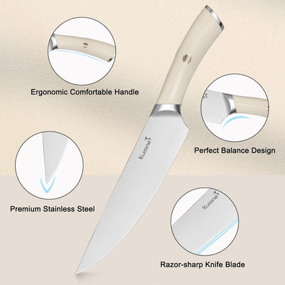 Chef Knife Set, High Carbon Stainless Steel Ultra Sharp Blade Ergonomic Handle, Kitchen Knife Block Set with Built-in Sharpener, Elegant Gift for Holiday(15 PCS Pro White)