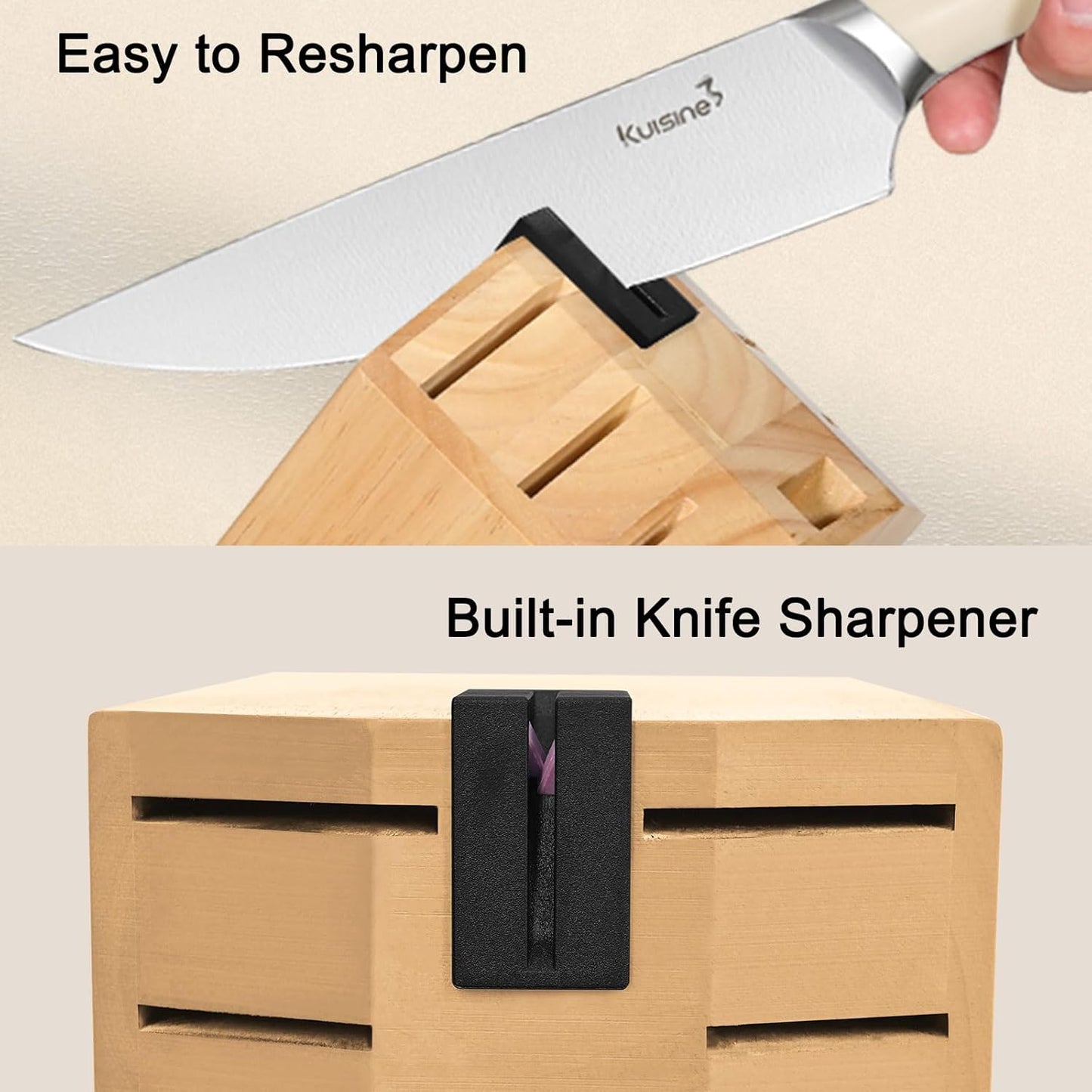 Chef Knife Set, High Carbon Stainless Steel Ultra Sharp Blade Ergonomic Handle, Kitchen Knife Block Set with Built-in Sharpener, Elegant Gift for Holiday(15 PCS Pro White)