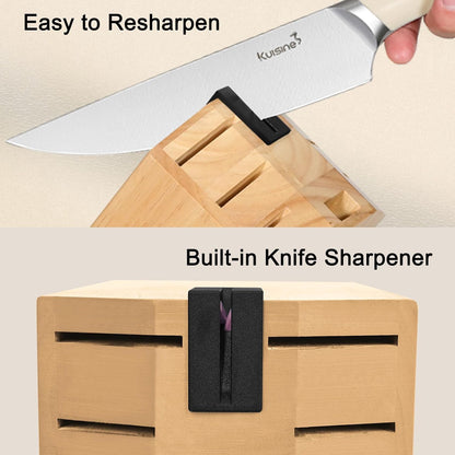 Chef Knife Set, High Carbon Stainless Steel Ultra Sharp Blade Ergonomic Handle, Kitchen Knife Block Set with Built-in Sharpener, Elegant Gift for Holiday(15 PCS Pro White)