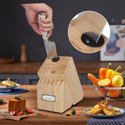 Chef Knife Set, High Carbon Stainless Steel Ultra Sharp Blade Ergonomic Handle, Kitchen Knife Block Set with Built-in Sharpener, Elegant Gift for Holiday(15 PCS Pro White)