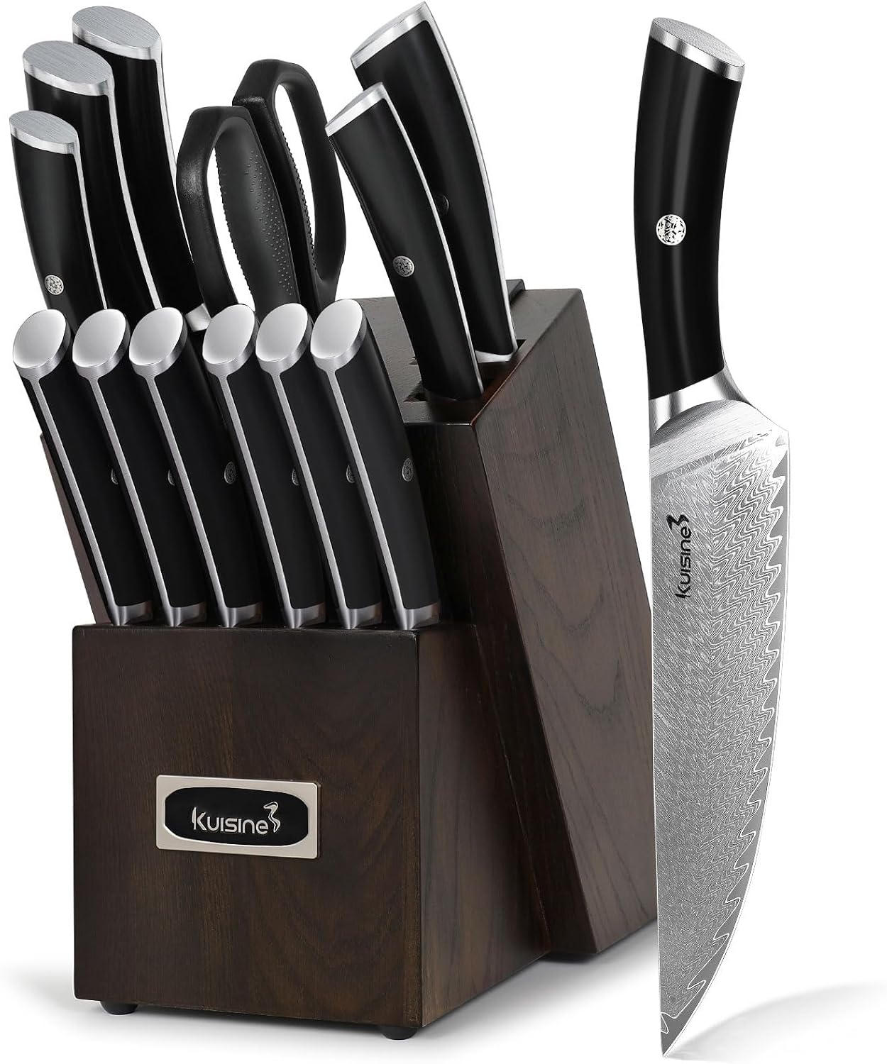 Chef Knife Set, High Carbon Stainless Steel Ultra Sharp Blade Ergonomic Handle, Kitchen Knife Block Set with Built-in Sharpener, Elegant Gift for Holiday(15 PCS Pro White)