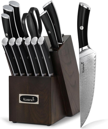 Chef Knife Set, High Carbon Stainless Steel Ultra Sharp Blade Ergonomic Handle, Kitchen Knife Block Set with Built-in Sharpener, Elegant Gift for Holiday(15 PCS Pro White)