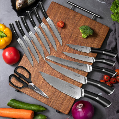 Chef Knife Set, High Carbon Stainless Steel Ultra Sharp Blade Ergonomic Handle, Kitchen Knife Block Set with Built-in Sharpener, Elegant Gift for Holiday(15 PCS Pro White)