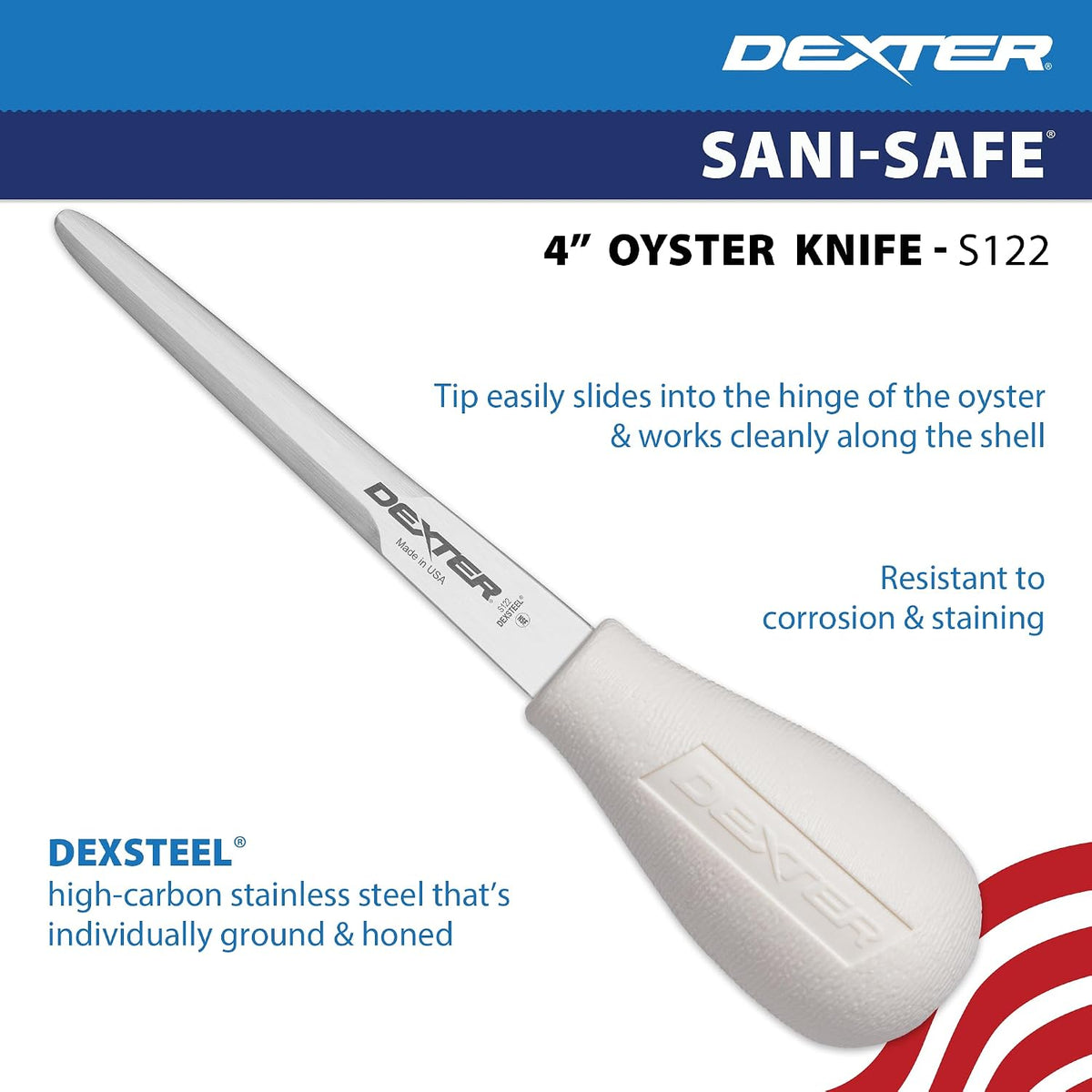 Sani-Safe S122-PCP 4" Boston Pattern Oyster Knife with Polypropylene Handle