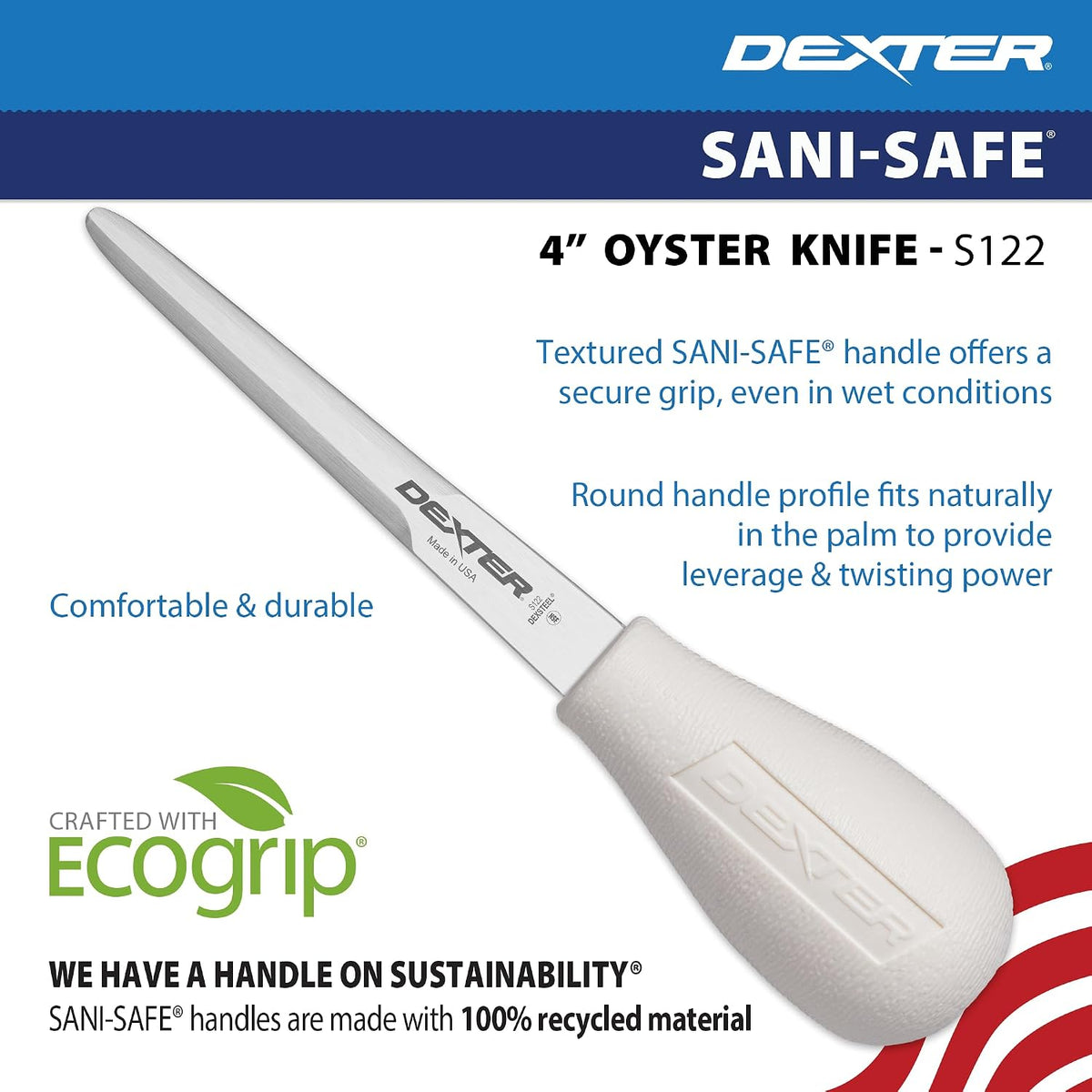 Sani-Safe S122-PCP 4" Boston Pattern Oyster Knife with Polypropylene Handle