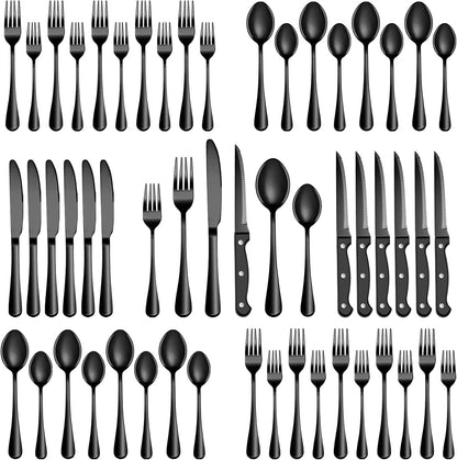 24 Pcs Silverware Set with Steak Knives for 4, Stainless Steel Flatware Set, Mirror Polished Cutlery Utensil Sets, Home Kitchen Eating Tableware, Dishwasher Safe