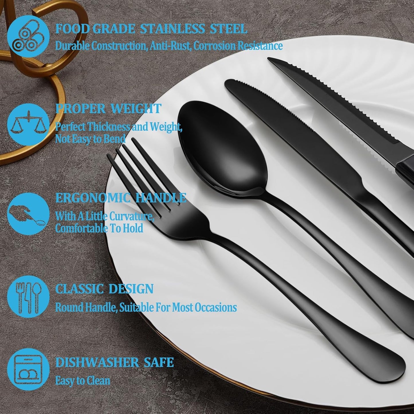 24 Pcs Silverware Set with Steak Knives for 4, Stainless Steel Flatware Set, Mirror Polished Cutlery Utensil Sets, Home Kitchen Eating Tableware, Dishwasher Safe