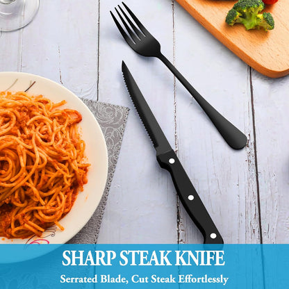 24 Pcs Silverware Set with Steak Knives for 4, Stainless Steel Flatware Set, Mirror Polished Cutlery Utensil Sets, Home Kitchen Eating Tableware, Dishwasher Safe