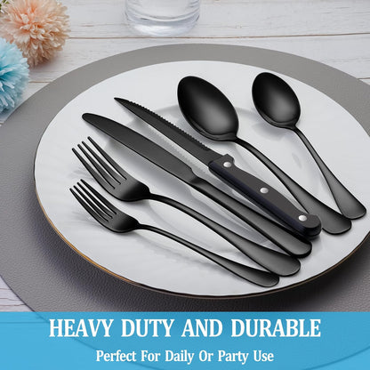 24 Pcs Silverware Set with Steak Knives for 4, Stainless Steel Flatware Set, Mirror Polished Cutlery Utensil Sets, Home Kitchen Eating Tableware, Dishwasher Safe