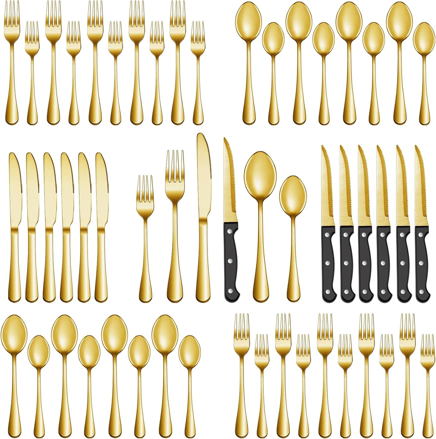 24 Pcs Silverware Set with Steak Knives for 4, Stainless Steel Flatware Set, Mirror Polished Cutlery Utensil Sets, Home Kitchen Eating Tableware, Dishwasher Safe