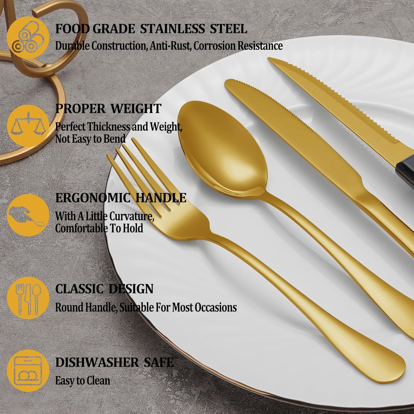24 Pcs Silverware Set with Steak Knives for 4, Stainless Steel Flatware Set, Mirror Polished Cutlery Utensil Sets, Home Kitchen Eating Tableware, Dishwasher Safe