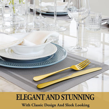 24 Pcs Silverware Set with Steak Knives for 4, Stainless Steel Flatware Set, Mirror Polished Cutlery Utensil Sets, Home Kitchen Eating Tableware, Dishwasher Safe