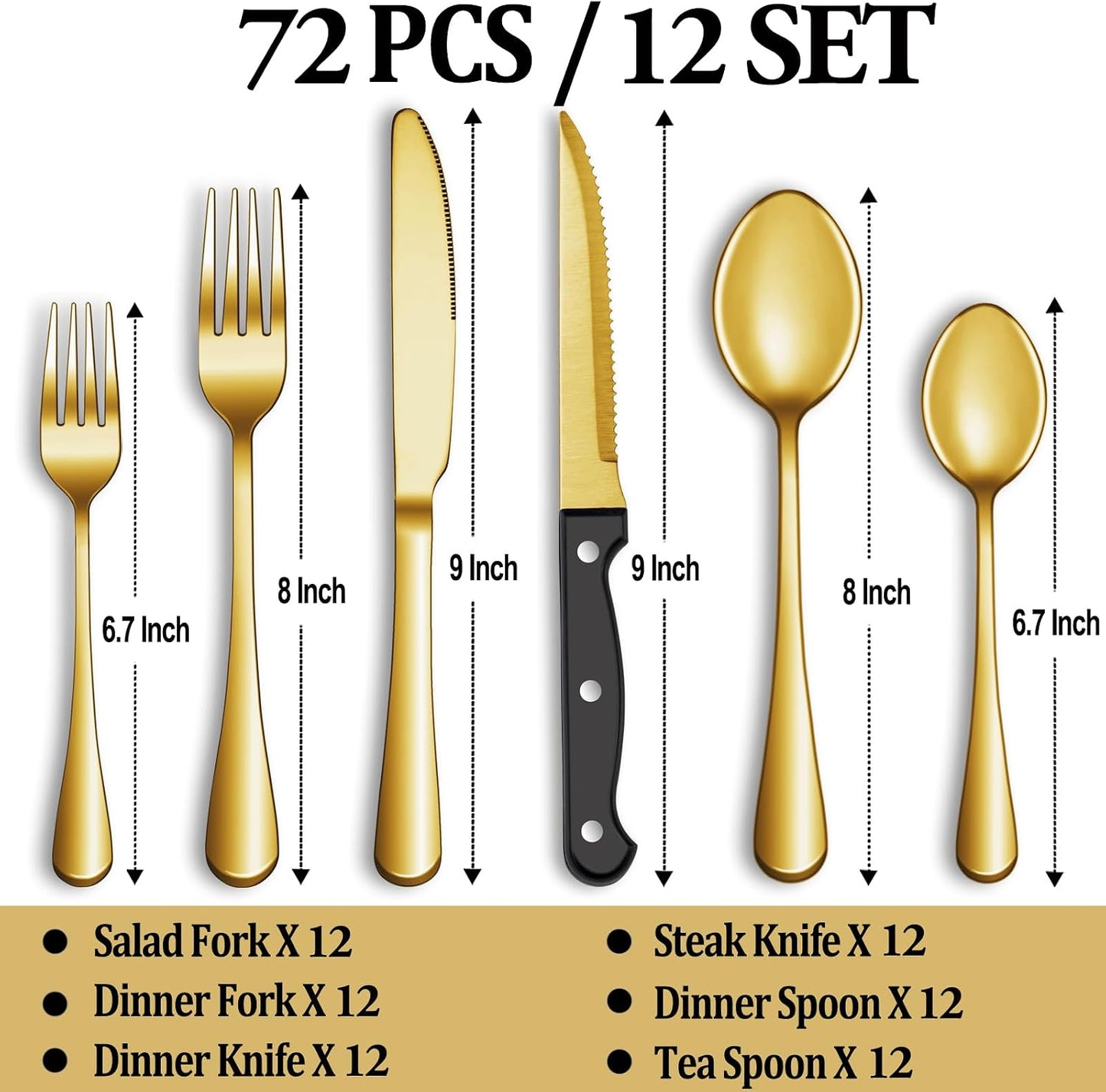 24 Pcs Silverware Set with Steak Knives for 4, Stainless Steel Flatware Set, Mirror Polished Cutlery Utensil Sets, Home Kitchen Eating Tableware, Dishwasher Safe