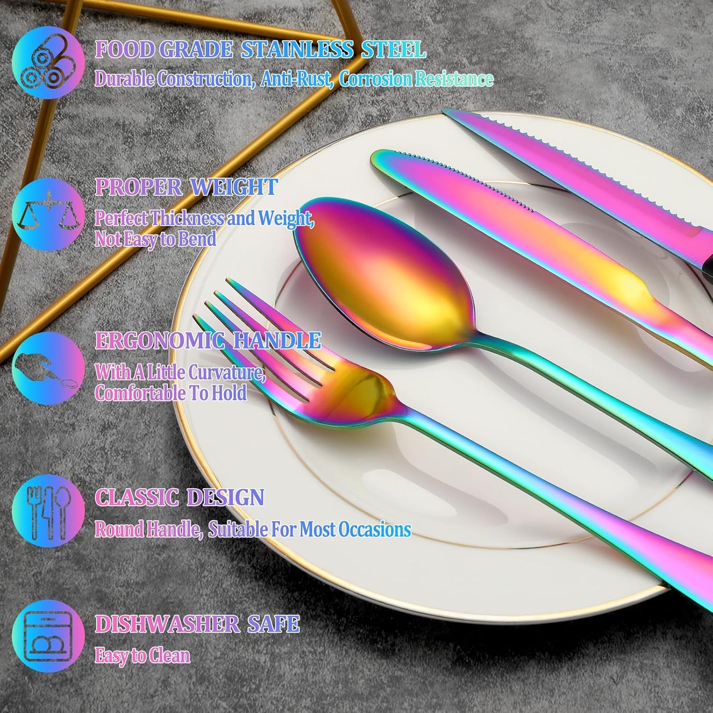 24 Pcs Silverware Set with Steak Knives for 4, Stainless Steel Flatware Set, Mirror Polished Cutlery Utensil Sets, Home Kitchen Eating Tableware, Dishwasher Safe