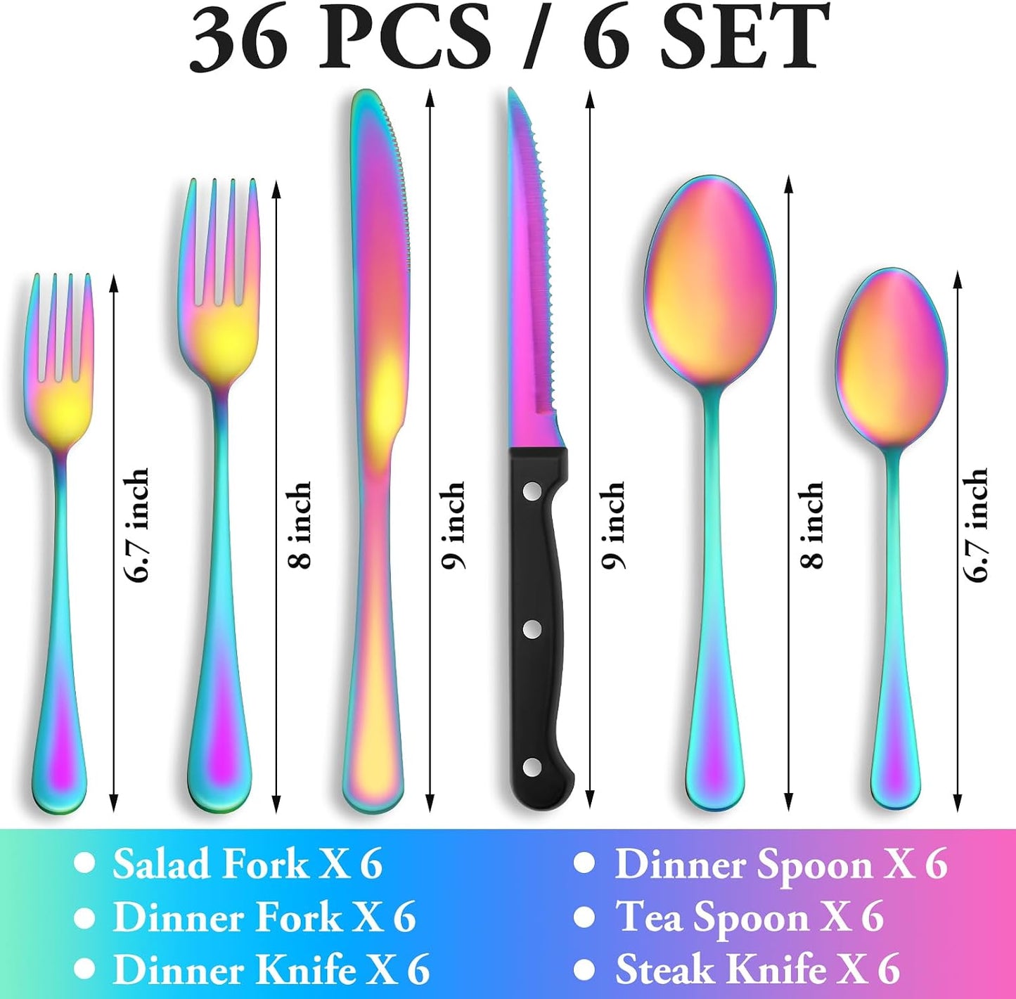 24 Pcs Silverware Set with Steak Knives for 4, Stainless Steel Flatware Set, Mirror Polished Cutlery Utensil Sets, Home Kitchen Eating Tableware, Dishwasher Safe