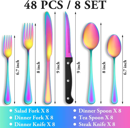 24 Pcs Silverware Set with Steak Knives for 4, Stainless Steel Flatware Set, Mirror Polished Cutlery Utensil Sets, Home Kitchen Eating Tableware, Dishwasher Safe