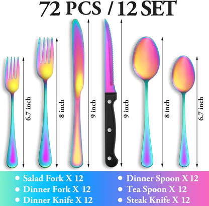 24 Pcs Silverware Set with Steak Knives for 4, Stainless Steel Flatware Set, Mirror Polished Cutlery Utensil Sets, Home Kitchen Eating Tableware, Dishwasher Safe