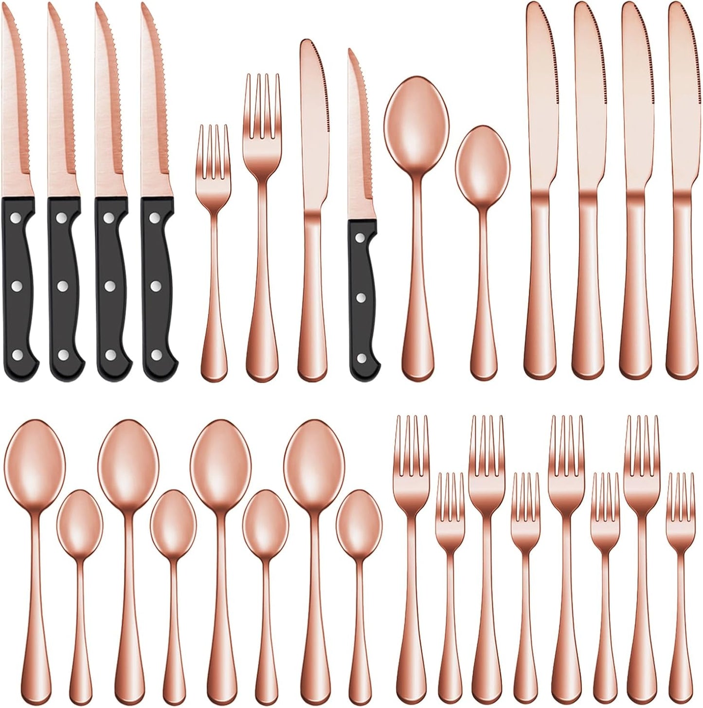 24 Pcs Silverware Set with Steak Knives for 4, Stainless Steel Flatware Set, Mirror Polished Cutlery Utensil Sets, Home Kitchen Eating Tableware, Dishwasher Safe