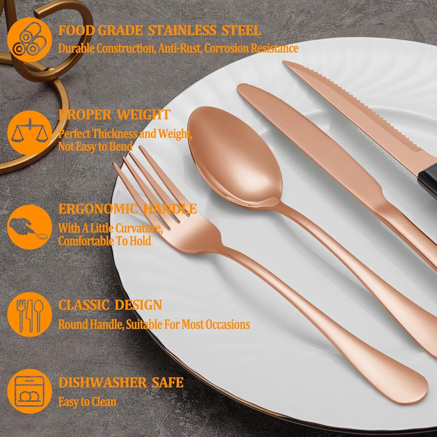 24 Pcs Silverware Set with Steak Knives for 4, Stainless Steel Flatware Set, Mirror Polished Cutlery Utensil Sets, Home Kitchen Eating Tableware, Dishwasher Safe