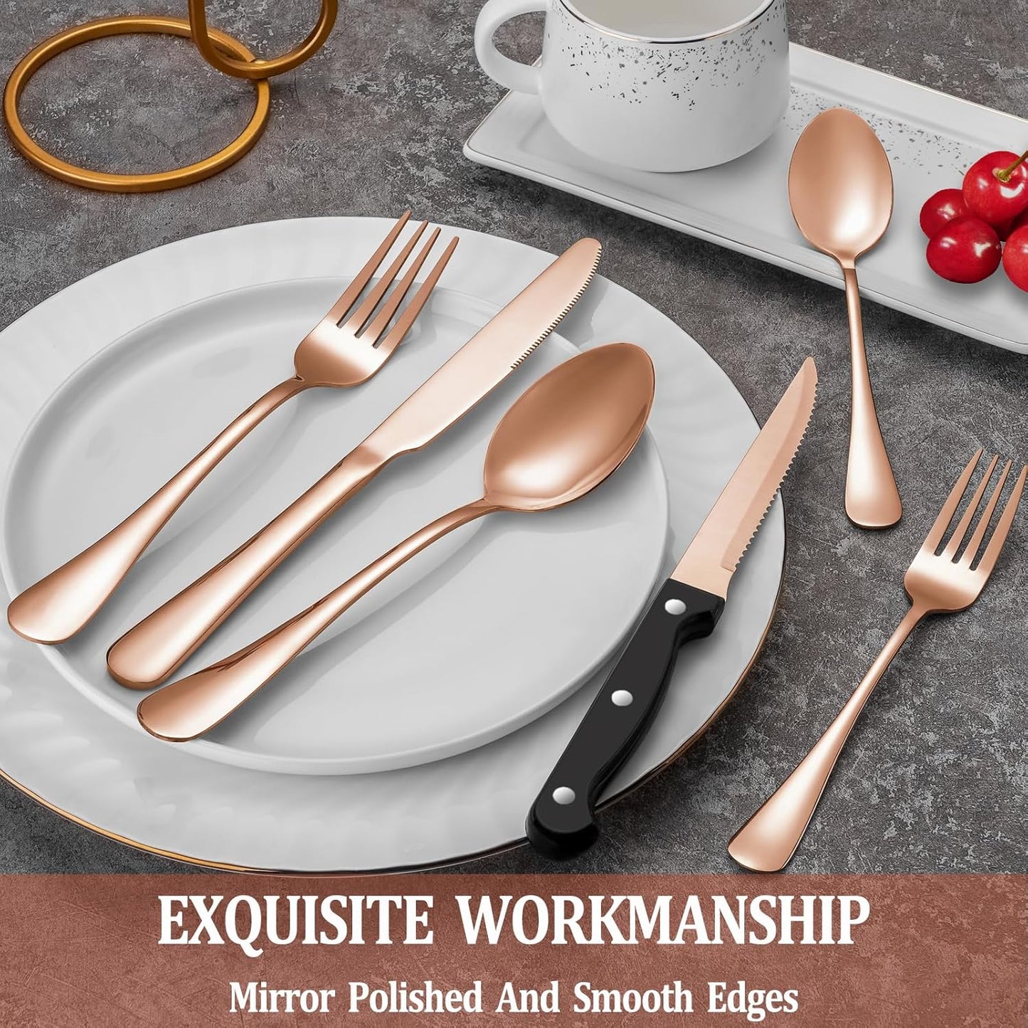 24 Pcs Silverware Set with Steak Knives for 4, Stainless Steel Flatware Set, Mirror Polished Cutlery Utensil Sets, Home Kitchen Eating Tableware, Dishwasher Safe