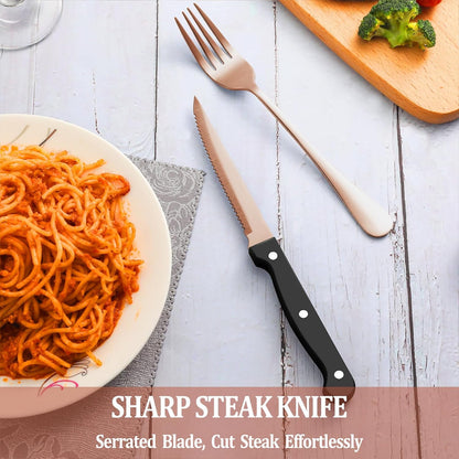 24 Pcs Silverware Set with Steak Knives for 4, Stainless Steel Flatware Set, Mirror Polished Cutlery Utensil Sets, Home Kitchen Eating Tableware, Dishwasher Safe