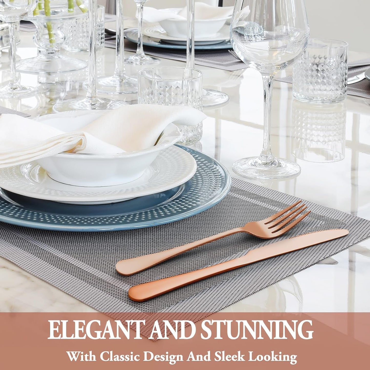 24 Pcs Silverware Set with Steak Knives for 4, Stainless Steel Flatware Set, Mirror Polished Cutlery Utensil Sets, Home Kitchen Eating Tableware, Dishwasher Safe