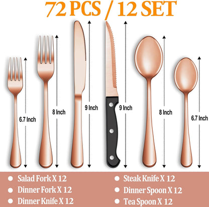 24 Pcs Silverware Set with Steak Knives for 4, Stainless Steel Flatware Set, Mirror Polished Cutlery Utensil Sets, Home Kitchen Eating Tableware, Dishwasher Safe
