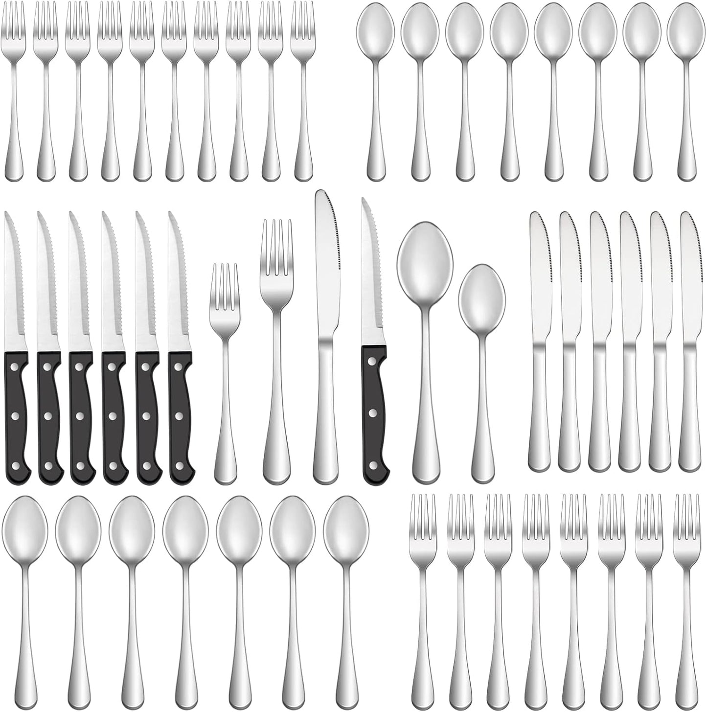24 Pcs Silverware Set with Steak Knives for 4, Stainless Steel Flatware Set, Mirror Polished Cutlery Utensil Sets, Home Kitchen Eating Tableware, Dishwasher Safe