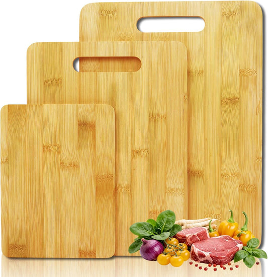 Bamboo Cutting Board Set of 3 for Kitchen | Wooden, Lightweight, Hanging Hole for Easy Storage, Knife Friendly, Food Grade