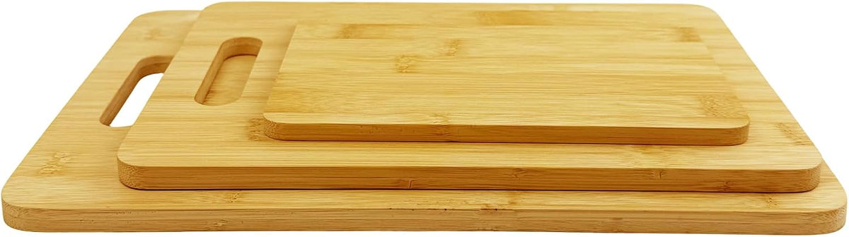 Bamboo Cutting Board Set of 3 for Kitchen | Wooden, Lightweight, Hanging Hole for Easy Storage, Knife Friendly, Food Grade