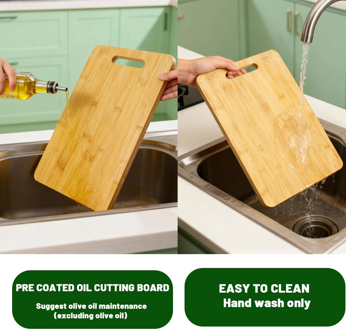 Bamboo Cutting Board Set of 3 for Kitchen | Wooden, Lightweight, Hanging Hole for Easy Storage, Knife Friendly, Food Grade